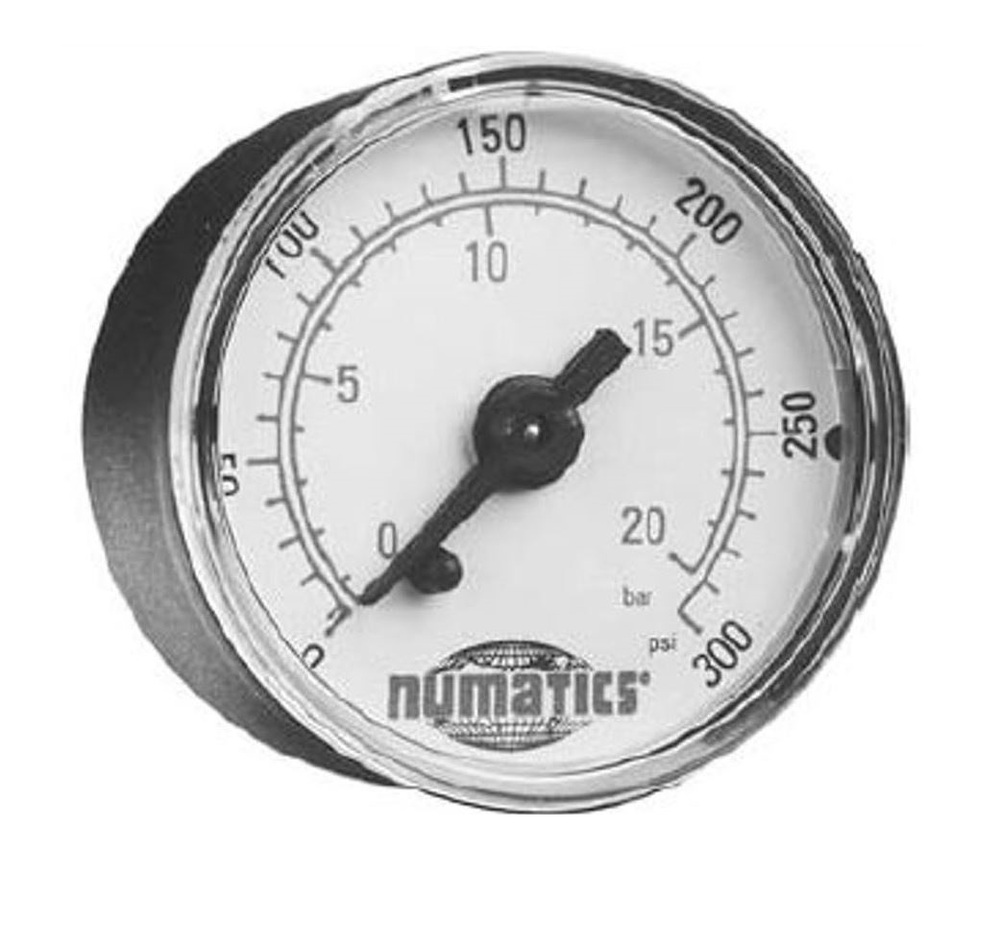 214-116 NUMATICS/AVENTICS GAUGE<BR>0-60PSI 1/8" NPT 1 1/2" DIA CENTER BACK MNT